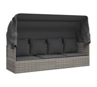 Tidyard Lettino prendisole esterno, grigio, in polyrattan, con tetto e cuscini, per giardino