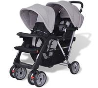 Tidyard Passeggino Gemellare a Tandem Pieghevole Rosso/Blu/Grigio e Nero in Acciaio - Carrozzina Doppia Con Carico Massimo 2x15 kg