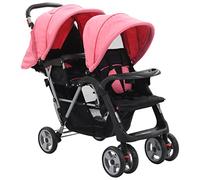 Tidyard Passeggino gemellare, passeggino per bambini, in acciaio rosa e nero