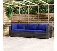 Tidyard Set 3 pz,Divani,da Giardino,per Esterno,3 Posti,in Polyrattan,Grigio Blu,Divano 3 Posti da Giardino da Esterno,Salotto da Giardino,Salotto da Esterno,Divano Modulare,Divano in Polyrattan