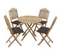 Tidyard Set 5 pz da Pranzo da Giardino per Esterno Pieghevole in bambù con Cuscini 7 cm,Set Tavolo e Sedie da Giardino Pieghevoli in bambù,Set Tavolo Rotondo e 4 Sedie Pieghevoli da Esterno bambù