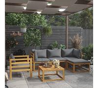 Tidyard Set 6 pz,Divani,da Giardino,4 Posti per Esterno,con Penisola,in Legno d'Acacia,Poltrona e Divano 3 Posti con Tavolo,Salotto da Giardino,Salotto da Esterno,Divano da Patio Terrazzo