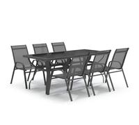 Tidyard Set da pranzo da giardino, 7 pezzi grigio e nero in polyrattan con cuscini, per esterno
