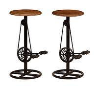 Tidyard Set di 2 Sgabello da Bar con Poggiapiedi, Stile Industriale con Ingranaggio, Sedia Alta in Legno Mango e Base Acciaio, 76CM