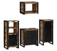 Tidyard Set di mobili per il bagno 4 pcs, design rettangolare struttura in metallo resistente, legno massello riciclato, elementi a parete e porte a filo, per organizzare il tuo bagno
