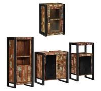 Tidyard Set di mobili per il bagno 4 pcs, Legno massello riciclato, telaio in metallo nero, gambe in metallo, for bagno rustico