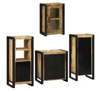 Tidyard Set di mobili per il bagno 4 pezzi, legno di mango massello, design rustico, armadietti spaziosi, toni marroni e neri per bagno accogliente