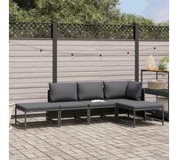 Tidyard Set divani da giardino 5 pezzi, polyrattan grigio con cuscini per esterni