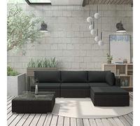 Tidyard Set Divani da Giardino 5 pz con Cuscini in Polyrattan Nero