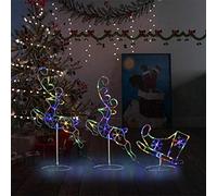 Tidyard Set in 3 pz,2 Renne e 1 Slitta,di Natale,Natalizia,da Esterno,con 72 pz Luci LED,Multicolore,in Acrilico,Decorazioni di Natale di Renne 3 pz 72 LED,Renne Luminose Natalizie da Esterno