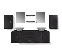 Tidyard Set Mobili da Bagno con Lavandino 9 pz Nero Moderno,2 Lavandini+2 Specchi+2 Armadietto+2 Lanvandino+Armadietto sotto lavandino+2 Mensole+2 Tappi di Scarico,Mobili da Bagno Completo