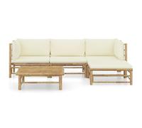 Tidyard Set salotto da giardino in bambù, bianco crema con cuscini, 5 pezzi, per esterni
