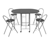 Tidyard Set tavolo e sedie, 5 pezzi pieghevoli MDF nero per pranzo