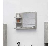 Tidyard Specchio da Bagno,Rettangolare,Specchiera per Bagno,Specchi,Specchio Bagno,Specchio a Parete,Specchio da Bagno con 3 Ripiani,Armadio a Specchio Grigio Cemento 60x10,5x45 cm in Truciolato