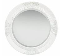 Tidyard Specchio da Parete,a Muro,Rotondo,Stile Barocco,Retro,Cornice in Legno Bianco,Φ 50 cm,Specchio da Parete Vintage,Specchio con Cornice,Specchio da Bagno,Specchio per Soggiorno Camera