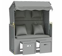 Tidyard Strandkorb con cuscini per sdraio da patio, sedia a sdraio da spiaggia, poggiapiedi estensibile in resina intrecciata in legno solido grigio