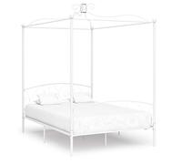 Tidyard Struttura Letto Matrimoniale a Baldacchino in Metallo Bianco con Doghe 140x200 cm,Giroletto Matrimoniale con Tetto in Metallo con Doghe 140x200 cm,Letto Matrimoniale in Metallo 140x200 cm