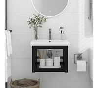 Tidyard Struttura per Lavabo a Parete, Mobile Bagno Sottolavabo, Scaffale sotto Lavabo Scaffale per Lavabo Nera 40x38x31 cm in Ferro