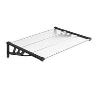 Tidyard Tettoia per Porta,Pensilina per Copertura,Tetto Policarbonato,Pensilina Modulabile Tettoia in Policarbonato Alveolare,Pensilina Tettoia per Esterno,Nero e Trasparente 122x90 cm