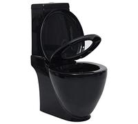 Tidyard WC in ceramica, 39 x 66 x 84 cm (lunghezza x larghezza x altezza), per bagno, rotondo, uscita verticale, meccanismo a chiusura morbida, sedile del water, abbassamento automatico, nero, doppio