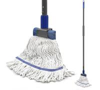 TidyBliss Mocio Lavapavimenti Professionale, Mocho Pavimento con Manico Extra Lungo da 146 cm, Strumento per Pulizia a Secco e Umido di Pavimenti in Legno, Cemento, Ufficio, Piastrelle (Blu)