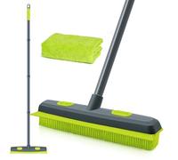 TidyBliss Scopa in Silicone per Pavimenti, Spazzolone Gomma con Tergicristallo, Manico Lungo 140 cm per Pulizia di Tappeti Finestre Piastrelle Pavimenti in Legno Duro (Verde)