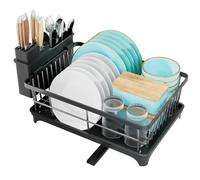 TidyIsles Scolapiatti con porta utensili, scolapiatti per bancone della cucina, scolapiatti con scolapiatti con scolapiatti con scolapiatti, nero