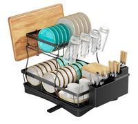 TidyIsles Scolapiatti - Scolapiatti salvaspazio a 2 livelli con portautensili, scolapiatti per bancone della cucina, scolapiatti con scolapiatti con scolapiatti, nero