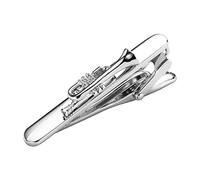 Tie Bar Clip, Silver Trumpet Stainless Steel Men's Clip on Ties Long Unisex Tie Clip on for Women Retirement Gifts for Women Tie Accessories