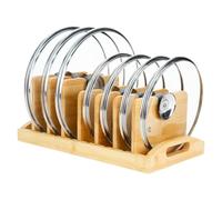 TIE-DailyNec 1PC Organizzatore per Coperchi di Pentole in Bambù, Scolapiatti in Legno Porta Piatti, Organizer Pentole e Padelle con 7 Divisori Rimovibili, Coperchi di Pentole, Taglieri, Pentole