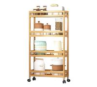 TIE-DailyNec 4-Tier Carrello Cucina in Legno di bambù, Carrello da Cucina di Servizio, carrello di stoccaggio sottile multistrato, Carrello di servizio in bambù multiuso (50 x 18 x 96 cm)