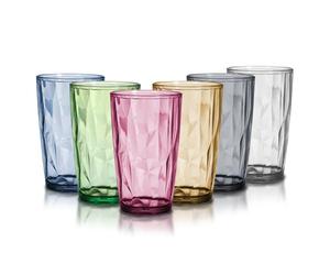 TIE-DailyNec Set di 6 Bicchieri da Acqua, 470ml Bicchieri da Bere in Plastica Colorata, Bicchieri da Succo in Vetro di Cristallo, Bicchieri da Campeggio Impilabili per Pic-nic, Campeggio, Feste