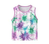 Tie Dye - Canottiera estiva per ragazze e ragazzi, alla moda, morbida, scollo rotondo, sottile, senza maniche, leggera, per fitness, in cotone, #03 Viola, 150 cm