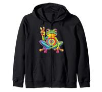 Tie-Dye Frog Peace Sign Hippie, Rainbow Funny Frog Design Felpa con Cappuccio
