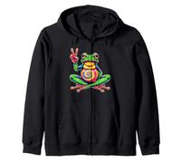 Tie-Dye Frog Peace Sign Hippie, Rainbow Funny Frog Design Felpa con Cappuccio