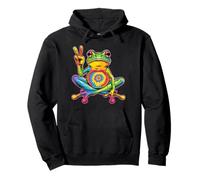 Tie-Dye Frog Peace Sign Hippie, Rainbow Funny Frog Design Felpa con Cappuccio