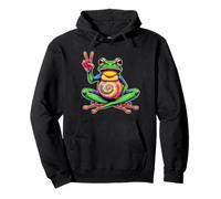 Tie-Dye Frog Peace Sign Hippie, Rainbow Funny Frog Design Felpa con Cappuccio