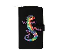 Tie Dye Gecko Rainbow Print Womens PU Leather Wallet Long Purse Clutch Organizer per Ufficio Viaggio