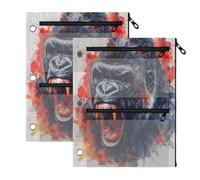 Tie-Dye Gorilla Pencil Binder Pouch, raccoglitore Pouch con finestra | 28 x 22 cm, confezione da 2, astuccio trasparente con cerniera frontale con 3 tasche e occhielli rinforzati