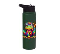 Tie-Dye Hippie Frog, segno della pace, donne, ragazze, costume anni '70 Stainless Steel Insulated Water Bottle