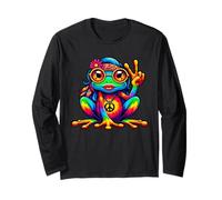 Tie-Dye Hippie Frog, Segno della Pace, Ragazze, Donne, Costume Anni '70 Maglia a Manica