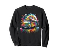 Tie Dye School Bus Art Psychedelic Retro Colors Futuristic Felpa