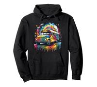 Tie Dye School Bus Art Psychedelic Retro Colors Futuristic Felpa con Cappuccio