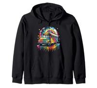 Tie Dye School Bus Art Psychedelic Retro Colors Futuristic Felpa con Cappuccio