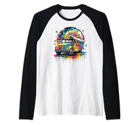 Tie Dye School Bus Art Psychedelic Retro Colors Futuristic Maglia con Maniche Raglan