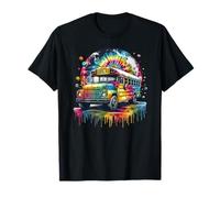 Tie Dye School Bus Art Psychedelic Retro Colors Futuristic Maglietta