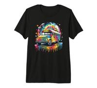 Tie Dye School Bus Art Psychedelic Retro Colors Futuristic Maglietta Premium