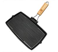 TIECHUINIUB Bistecchiera in ghisa, con manico pieghevole, rettangolare, per bistecca o barbecue, griglia con manico pieghevole, in ghisa, rettangolare, per bistecca o barbecue