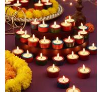 TIED RIBBONS Set di 20 Diya in argilla con cera, fatti a mano in terracotta indiana, lampada indiana Pooja Puja Diya per Mandir, tempio, articoli regalo indiani - Decorazioni indiane per la casa