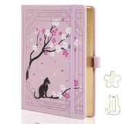 TIEFOSSI A5 Diario a Righe, Diario Carino con Gatti per Donne e Ragazze, Quaderno a Righe con Grazioso Motivo Sakura, Quaderno Estetico per Scrivere, Tenere un Journal e Disegnare, Bordi Dorati